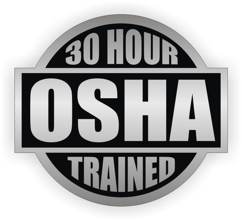 A black and white logo that says 3 0 hour osha trained.