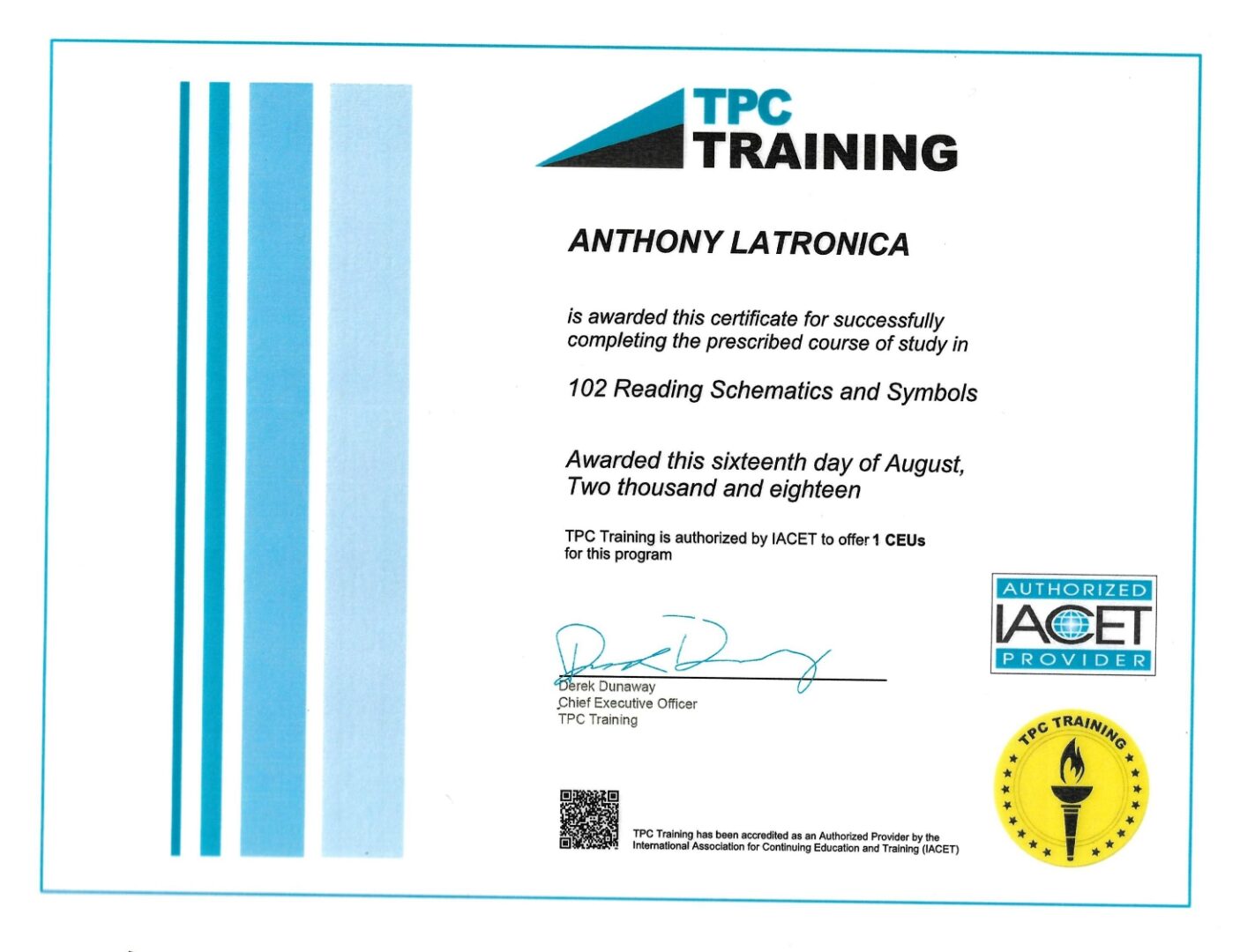 A certificate of completion for an apprenticeship