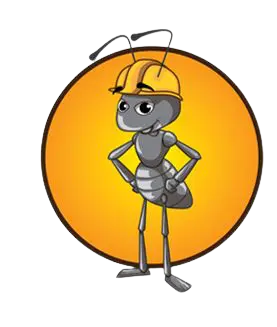 A cartoon of an ant wearing a hard hat.