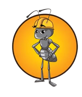 A cartoon of an ant wearing a hard hat.